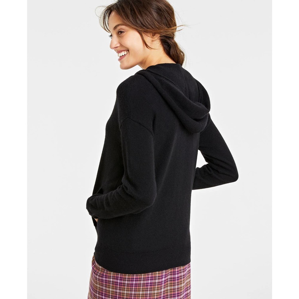 SOLD //Charter Club Women's 100% Cashmere Zip Hoodie Black NWT $189 Size X-Small - Picture 3 of 11